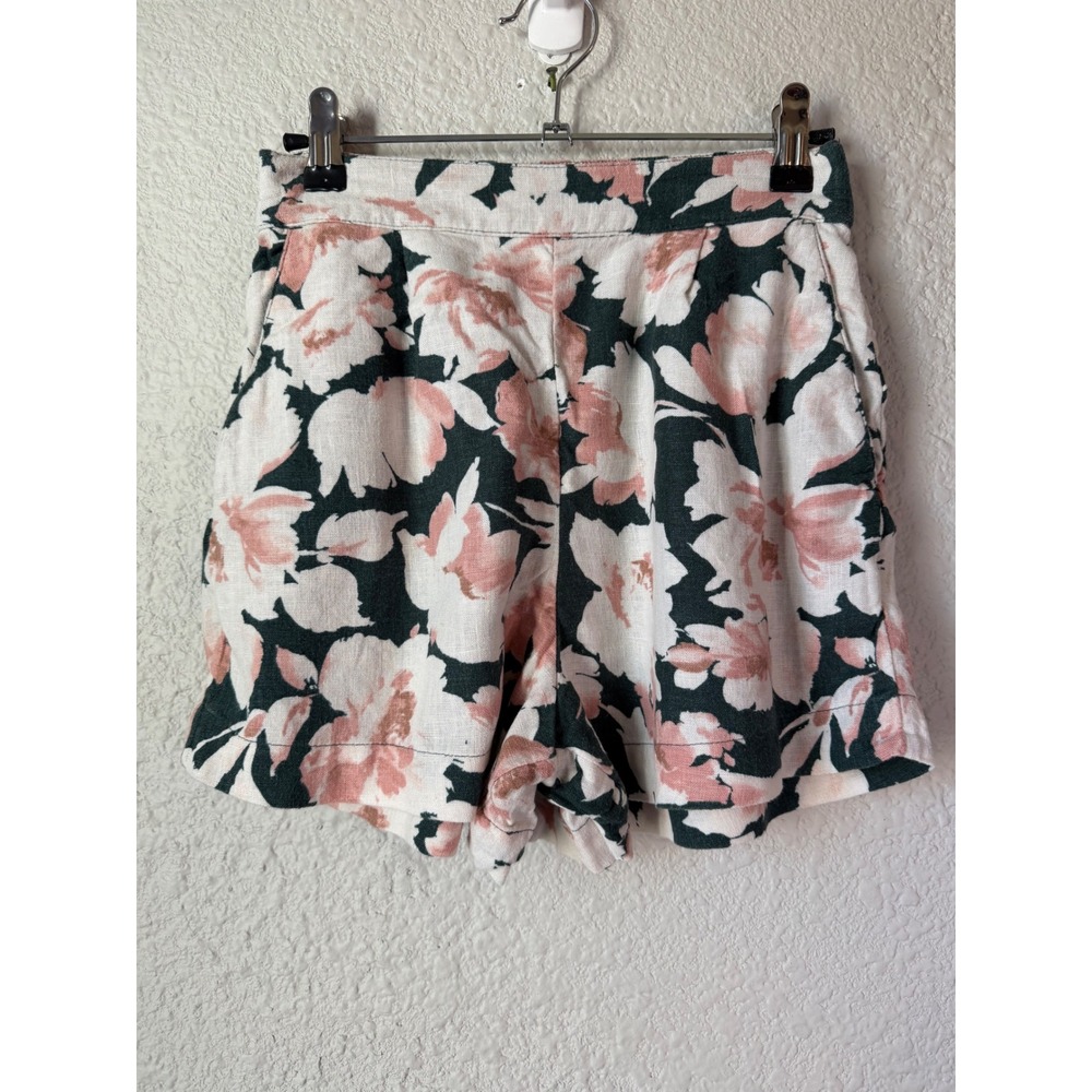 Abercrombie & Fitch Floral Linen Blend High Rise Shorts Pink Green XS